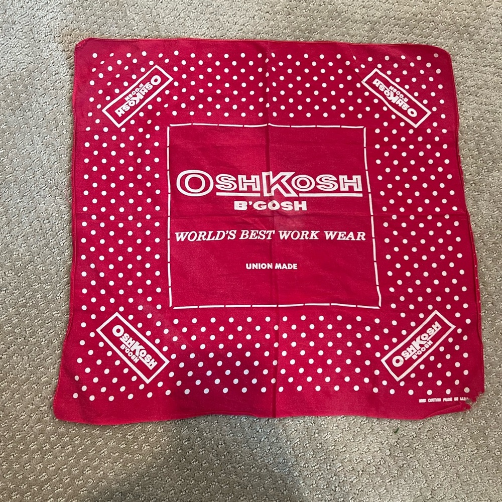 Vintage 60s Oshkosh B’Gosh red w/ white polka dot handkerchief Union Made 18x20”